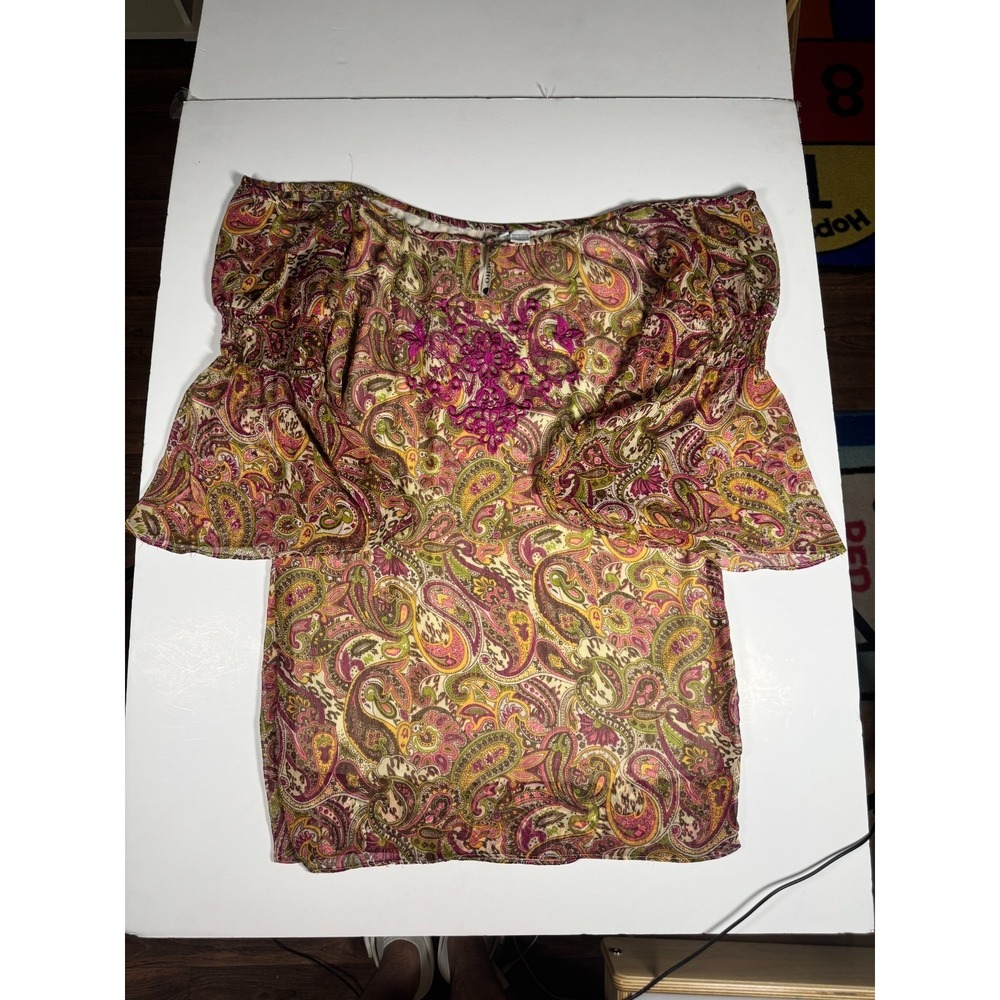 Rancho Estancia Off The Shoulder Top Womens Small Multicolor Paisley Embroidered